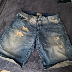 Rivet De Cru Thomas 5PKT Cut Denim Short Mens Sz36 Regular Wash Distressed Denim